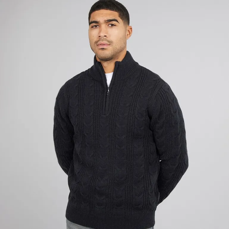 Mænd 1/2 Lynlås Uld Trøje Marine