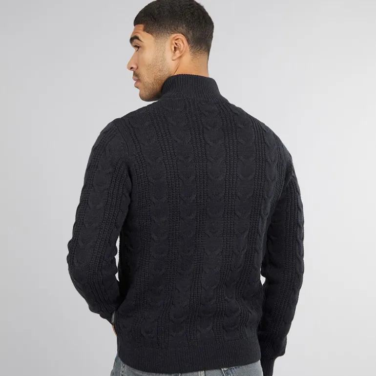 Mænd 1/2 Lynlås Uld Trøje Marine