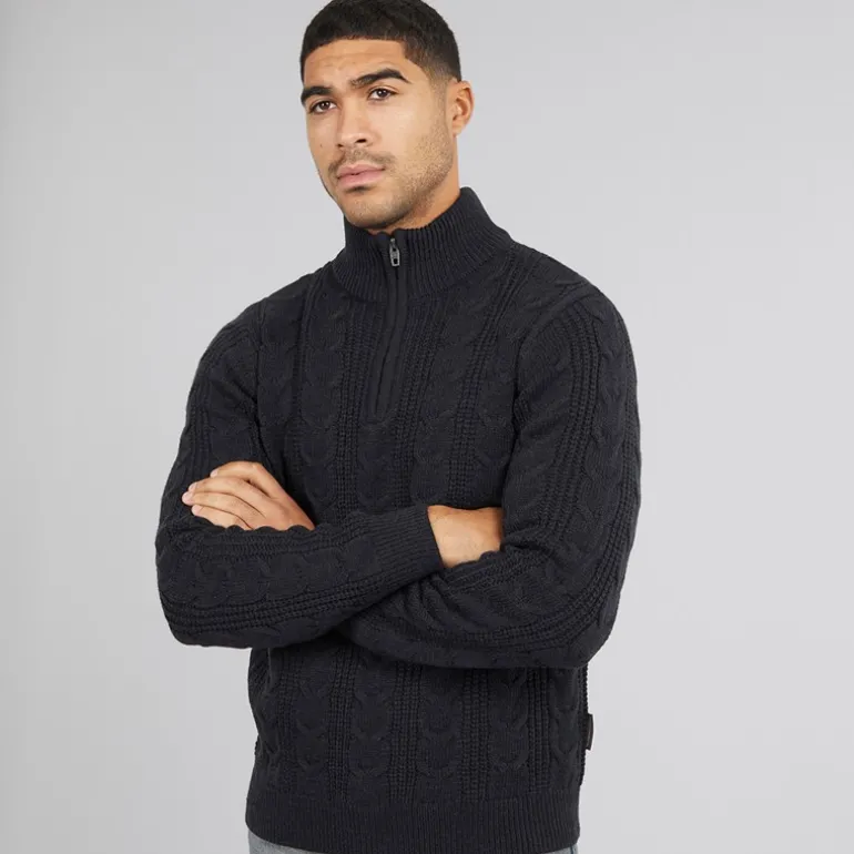 Mænd 1/2 Lynlås Uld Trøje Marine