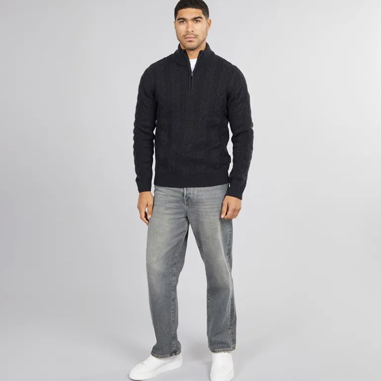 Mænd 1/2 Lynlås Uld Trøje Marine