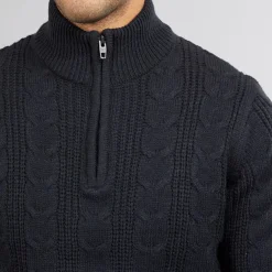 Mænd 1/2 Lynlås Uld Trøje Marine