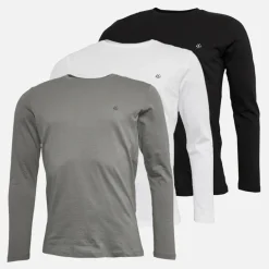 Mænd Archie Tre Pak Langærmede Trøjer Hvid/Tapsko/Alloy