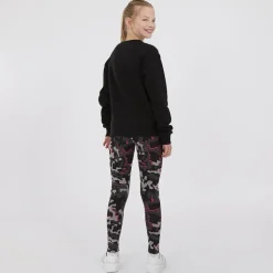 Piger Oversized Crew Sweatshirt og Abstrakt Leggings Tracksuit Sæt Sort