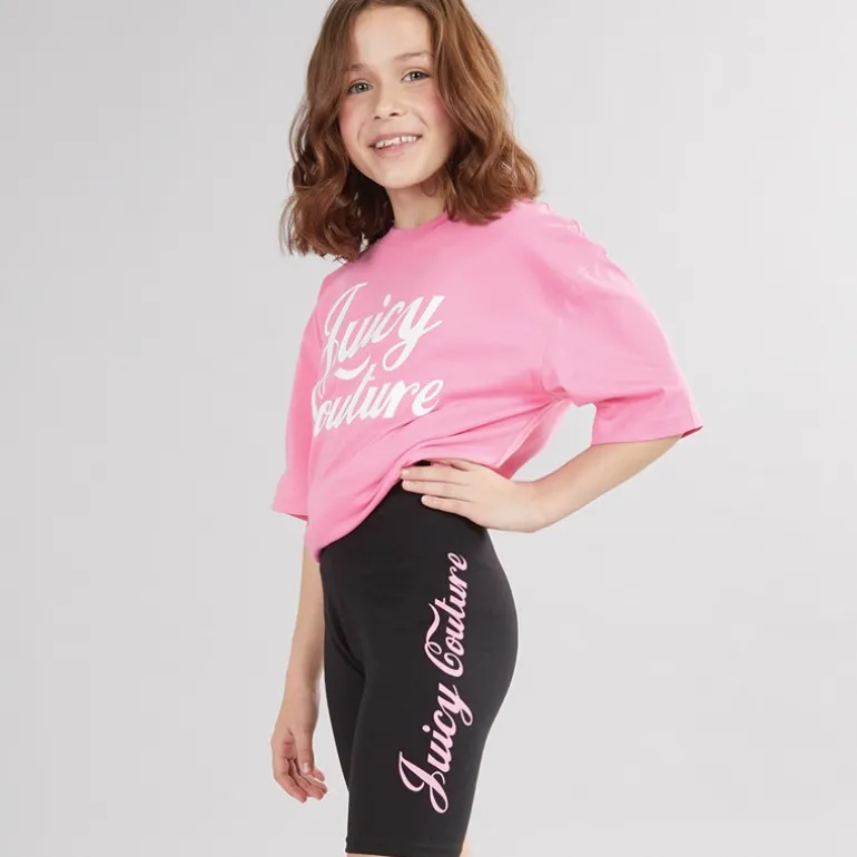 Piger T-shirt med Script Print og Cykelshorts Sæt Sort