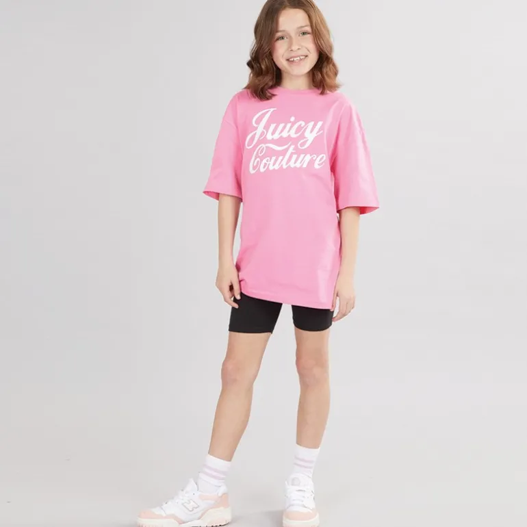 Piger T-shirt med Script Print og Cykelshorts Sæt Sort