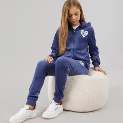 Piger Velour Hjerte Logo Træningssæt Blå Print