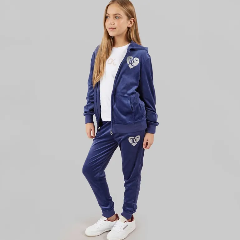 Piger Velour Hjerte Logo Træningssæt Blå Print
