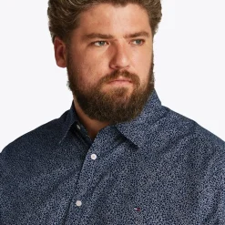 Store størrelser Herre Poplin Langærmet Skjorte Night Sky /​ Ivory Petal Prt