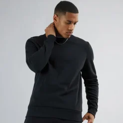 Sweatshirt med rund hals i sort til herre