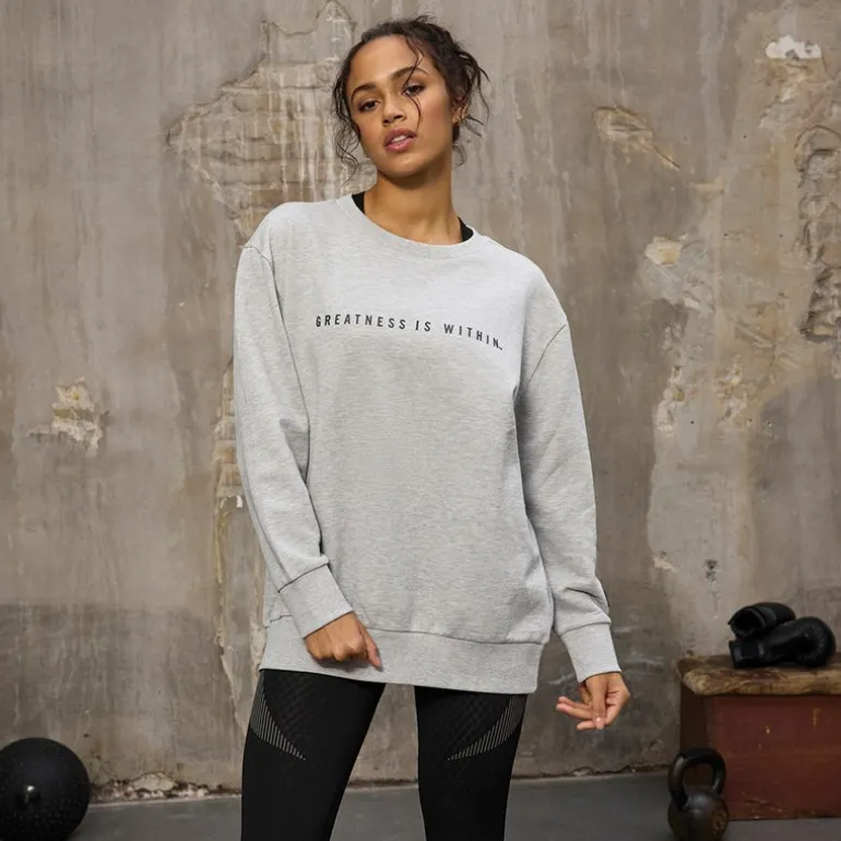 Sweatshirt med rund hals Oversized Lysegrå Melange til Kvinder