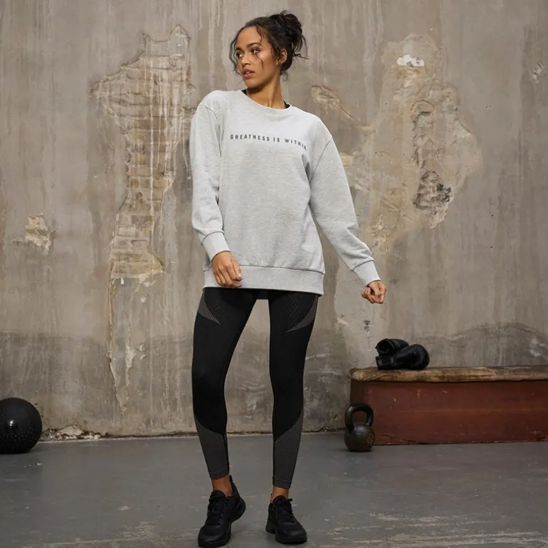 Sweatshirt med rund hals Oversized Lysegrå Melange til Kvinder