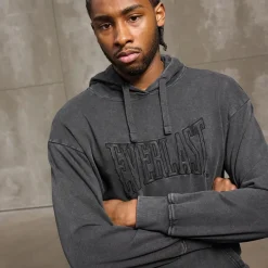 Vasket broderet hoodie sort skønhed