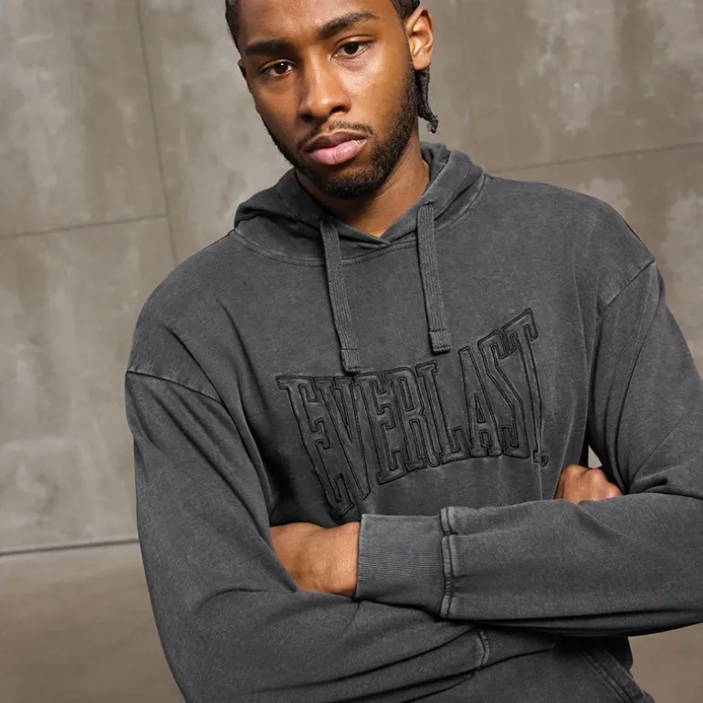 Vasket broderet hoodie sort skønhed