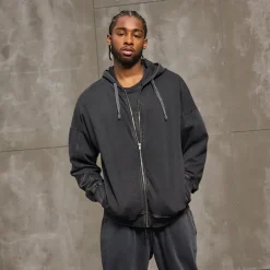 Vasket Oversized Hættetrøje Sort Skønhed