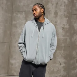 Vasket Oversized Hættetrøje Røget Blå